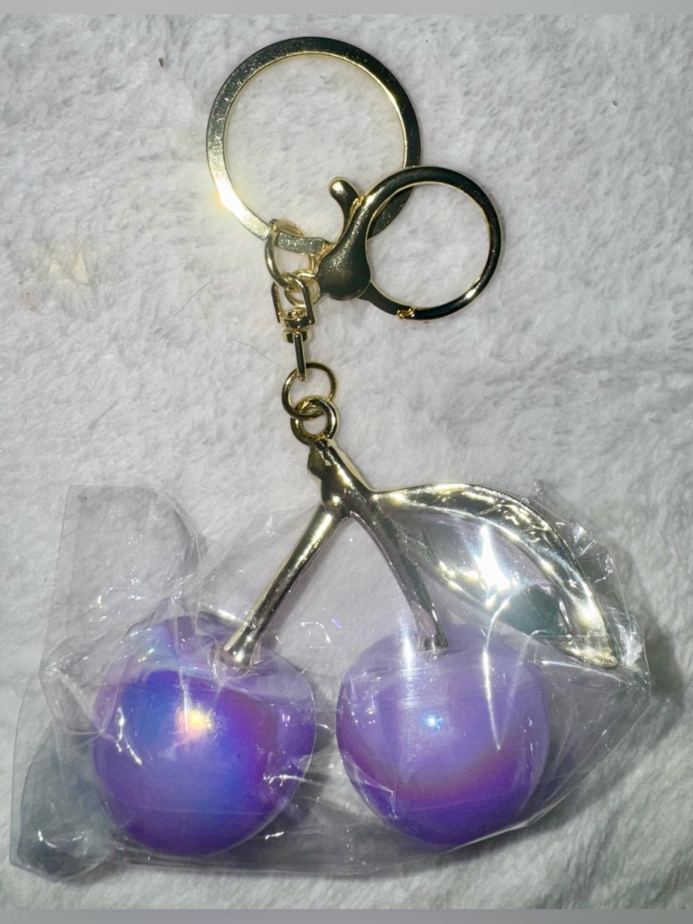 Unbranded Iridescent Purple Cherry Keychain bag charm NEW - Picture 3 of 3